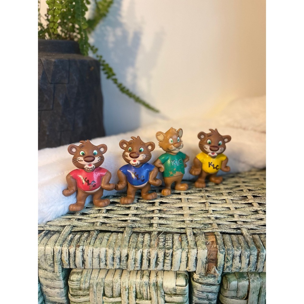Four (4) KLC hard pvc mascot figure toy 3 inch tiger bear cat wildcat red blue